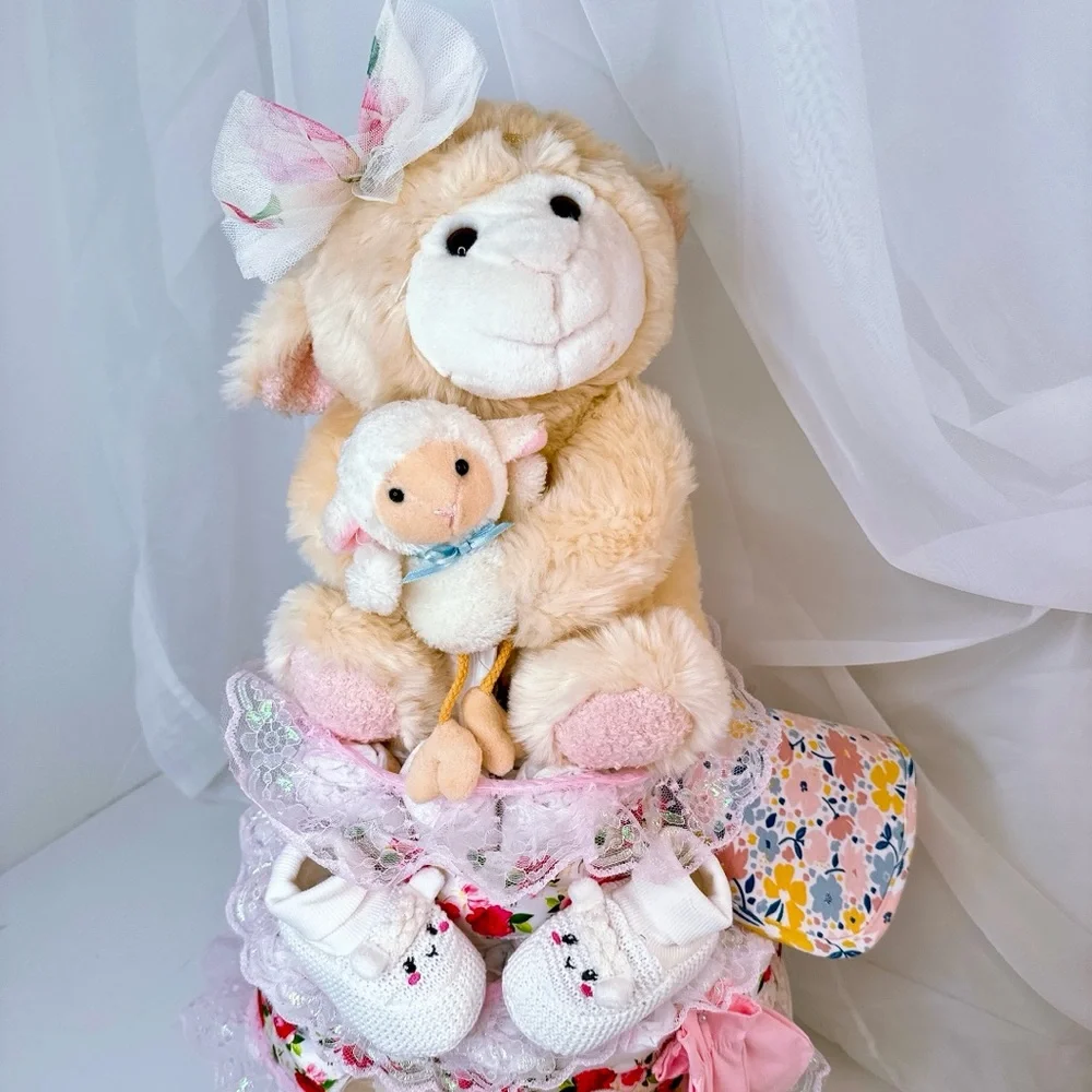 Lamb Diaper Cake, Baby Girl Shower Gift